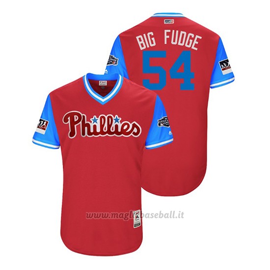 Maglia Baseball Uomo Philadelphia Phillies Austin Davis 2018 Llws Players Weekend Big Fudge Scarlet